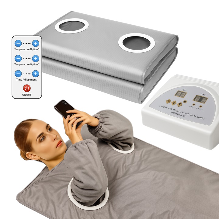 Електрическо Одеяло С Две Инфрачервени Зони, Alhena® XC-RZT02, Инфрачервено, С Дистанционно Управление И Регулиране На Температурата, Бързо Загряване, Подходящо За Зима И Студени Вечери, Енергийно Ефективно, Лесно За Почистване И Съхранение, Сребристо