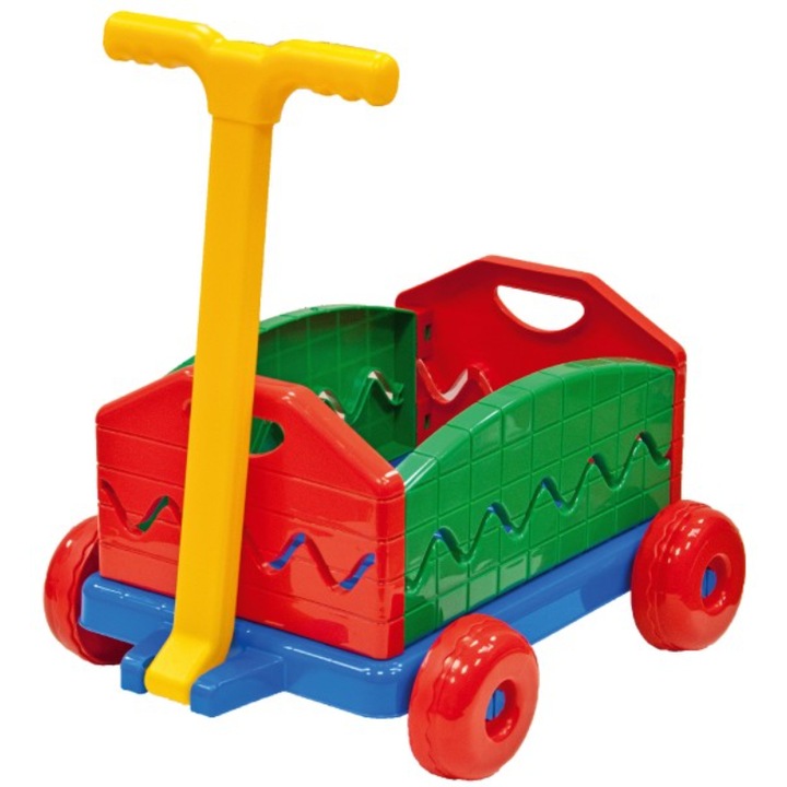 Детска количка Lena-Toys, За дърпане и бутане, Пластмаса, 2 години, 40x32x20 см, Многоцветна