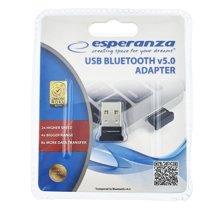 Адаптер Bluetooth Dongle v.5.0, nano USB, Esperanza 94686, черен