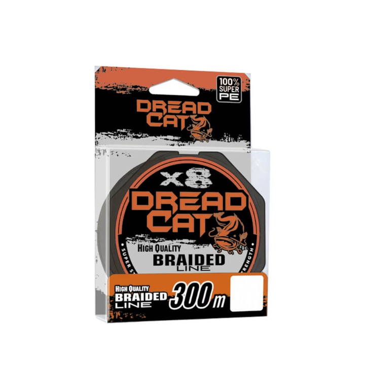 Fir textil Dread Cat Super PE Black X8, culoare neagra, 300m, diametru 0.50mm, rezistenta 59.6kg, pentru pescuitul la somn