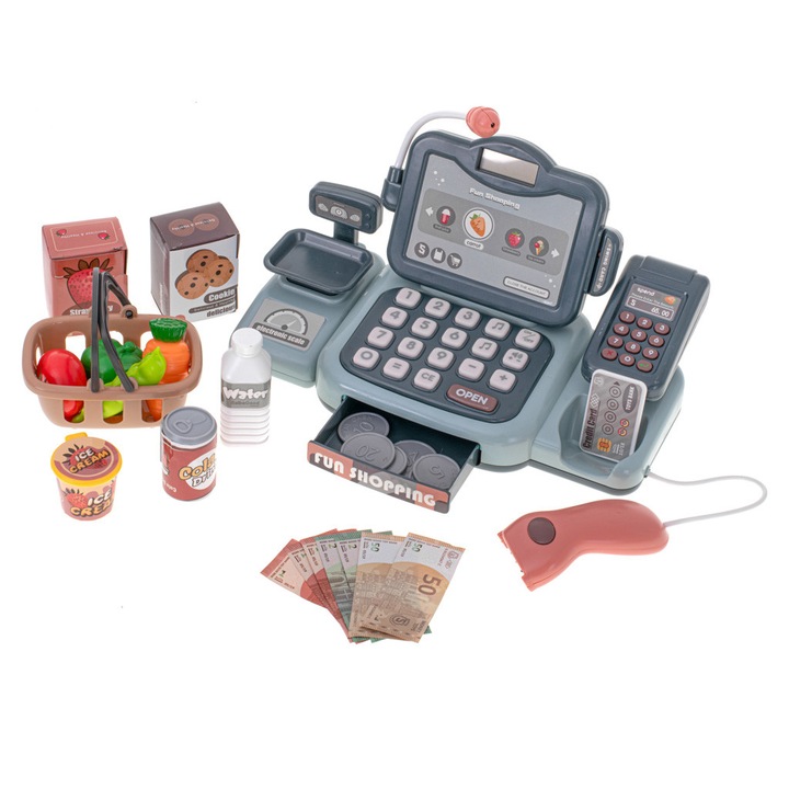 KIK pénztárgép, bevásárlókosár, kiegészítők, műanyag