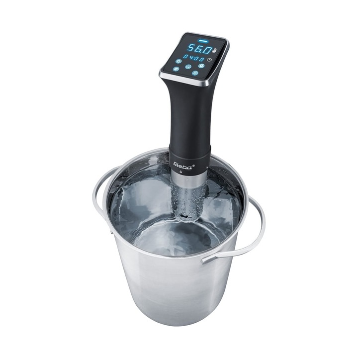 Bot Sous Vide főzéshez Wi-Fi SV 80, Steba Németország, Professzionális, vízálló IPX7, 800 W, fűtőteljesítmény 20 liter, időzítő, állítható hőmérséklet, digitális kijelző, körkörös víz 12l/perc, fekete
