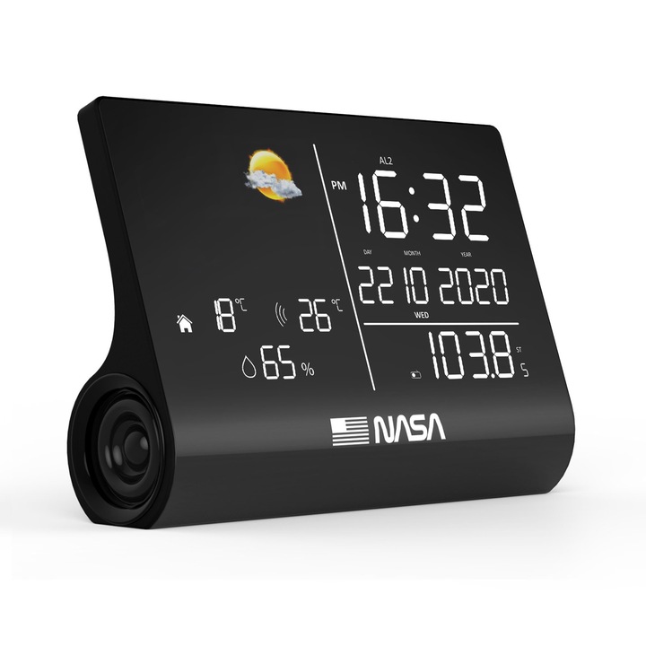 Statie Meteorologica Wsp1300, Ecran LED de 6.4 inchi, alarma, calendar, temperatura, radio, negru