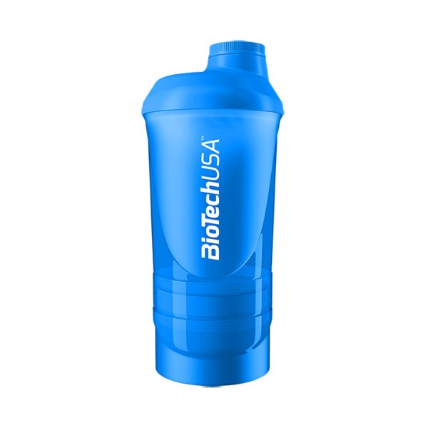 Shaker Wave+ cu compartiment pentru bauturi proteice - Albastru, 600 ml, Biotech