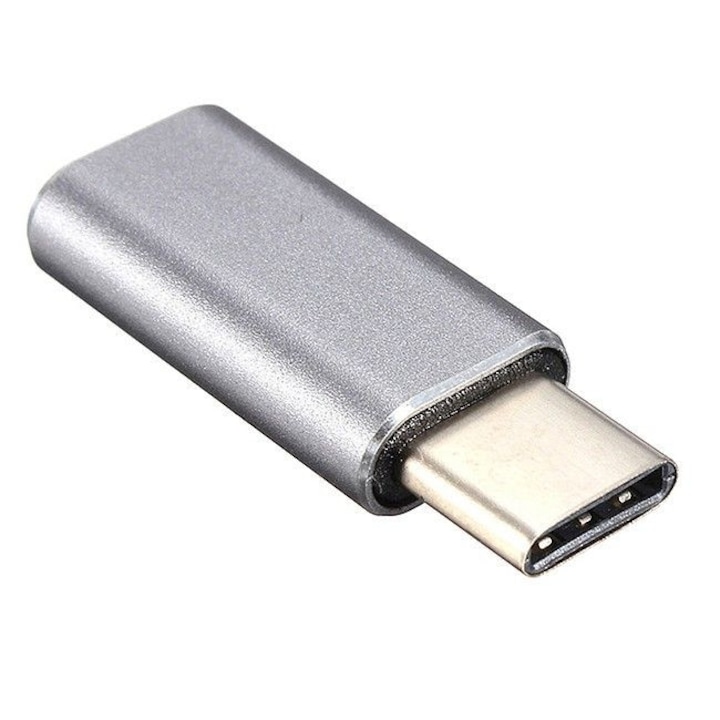 Adaptor microUSB mama la USB-C (USB3.1) tata, aluminiu , gri