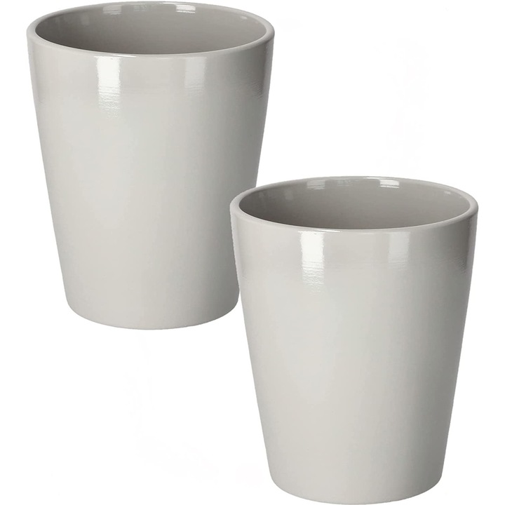 Set 2 Ghivece Flori, Ceramica, 14.7 Cm, Gri