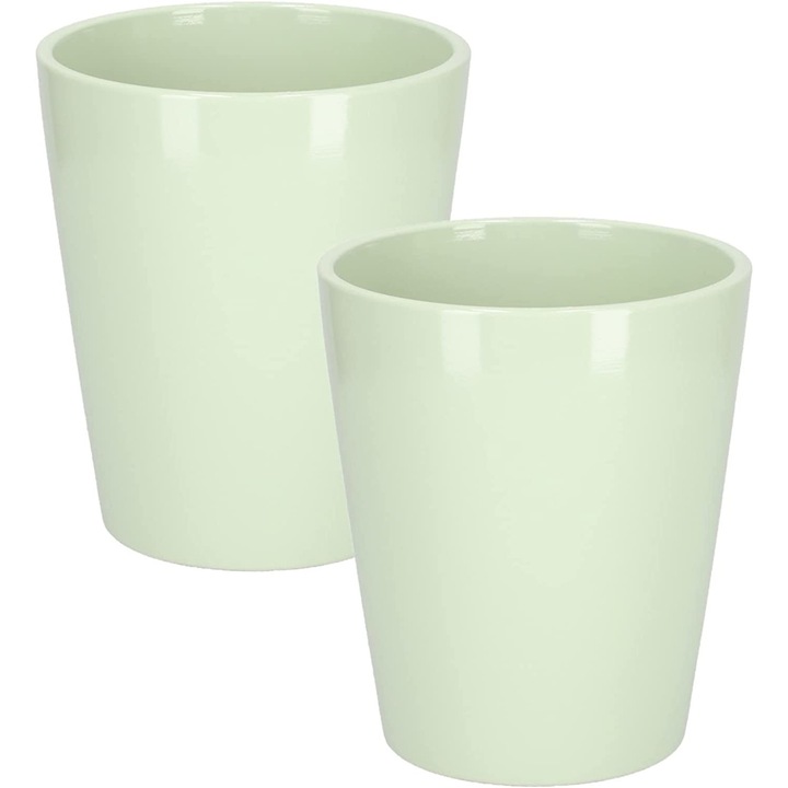 Комплект 2 саксии за цветя Kotarbau, Керамика, 14,7 см, Зелен
