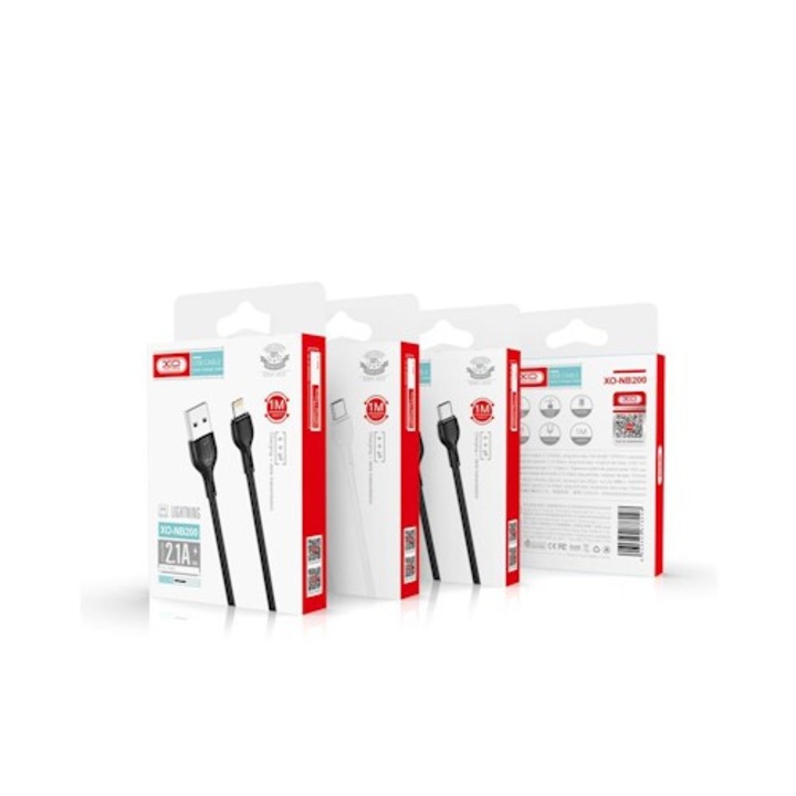 Cablu pentru incarcare si transfer de date XO NB200, USB/Micro-USB, 2.1A, 1 m, Negru