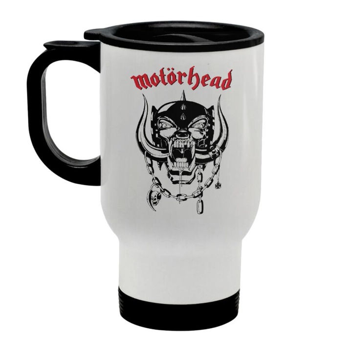 Cana termos Motorhead, Cu maner, Inox, 450 ml, Alb