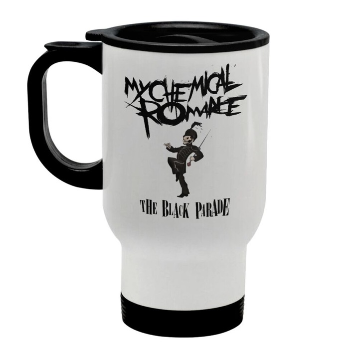 Cana termos My Chemical Romance, Cu maner, Inox, 450 ml, Alb