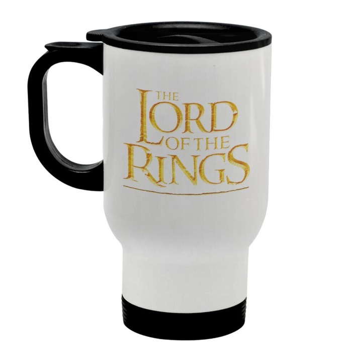 Cana termos The Lord of the Rings, Cu maner, Inox, 450 ml, Alb
