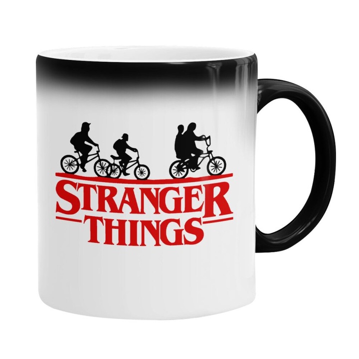 Cana termosensibila Stranger Things, Ceramica, 330 ml, Alb/Negru