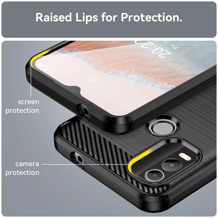 Защитен калъф за Nokia C21 Plus, UltraX, Carbon Silicone, G3025, термопластичен, черен