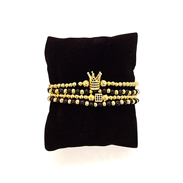 Set Royal, patru bratari unisex, cu bile din inox, si cristale zirconiu