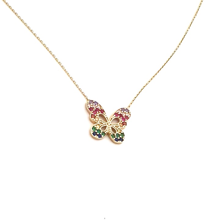 Lant fluture colorat, aur galben,14k