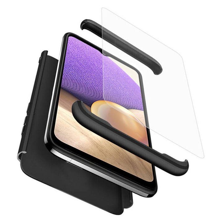 Кейс за Samsung Galaxy A32 5G + фолио, пластмаса, черен
