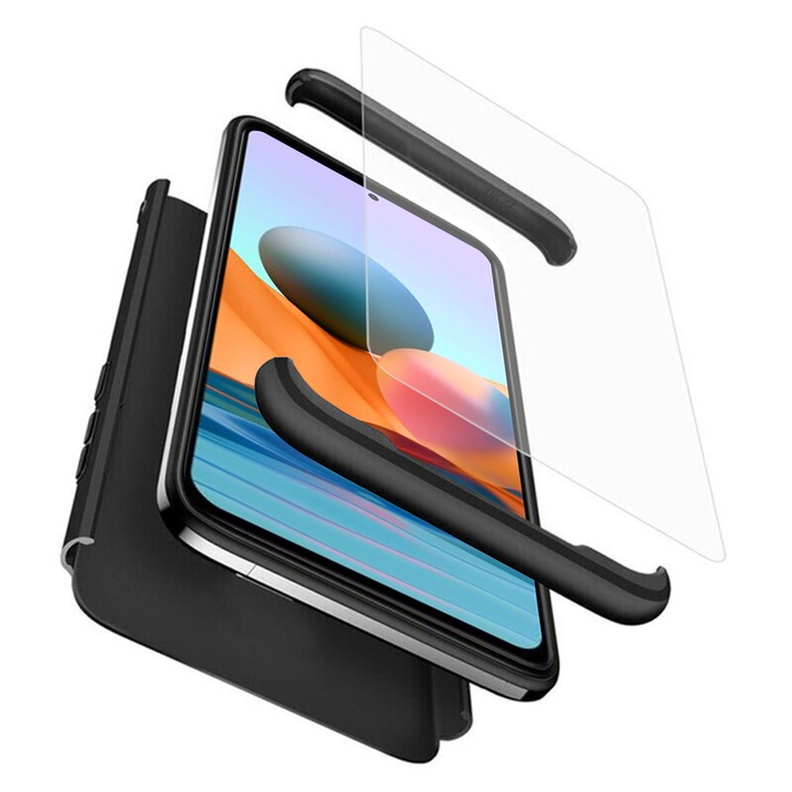 Комплект калъф и протектор AZIAO, 360° , За Xiaomi Redmi Note 10 Pro / Note 10 Pro Max, Черен