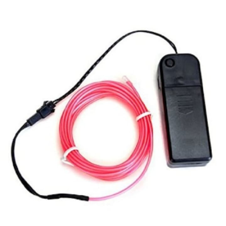 Kit fir luminos El Wire 3.2 mm, PROCART, lungime 5 m, invertor porabil cu baterii, rosu