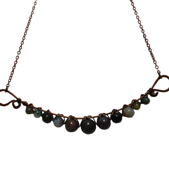 Colier din cupru stick cu agate indiene