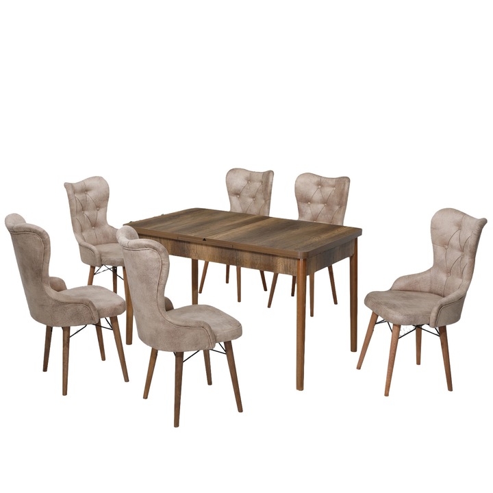 Set Masa Extensibila 80 x 170 Lux Lord Scaune 6 buc Crem HAMAN