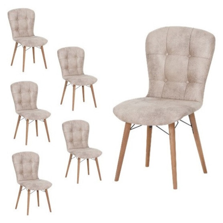 Set Scaun 6 buc Safir Crem HAMAN, schelet de fag, 88 x 47 x 42