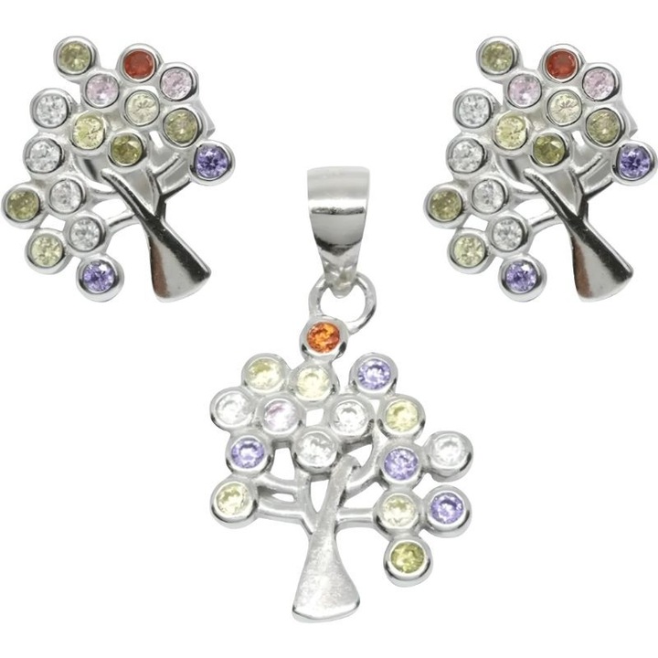 Set din Argint 925 Copac cu Pietre Colorate