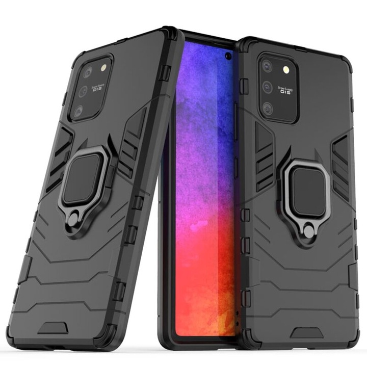 Husa de protectie compatibila cu Realme 12 Pro/12 Pro Plus, Silicone Shield, cu inel magnetic, margini intarite, silicon, Negru