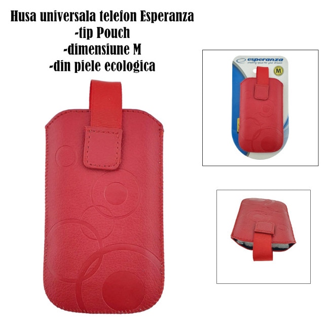 Husa universala tip saculet, din piele ecologica, Esperanza 90662, dimensiune M, 125 x 75 x 15mm, rosie Rosu Etui