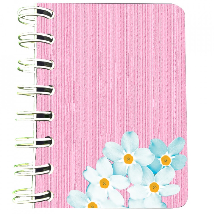 Carnet cu spira Roz si flori, 7 x 10 cm, 75 foi veline