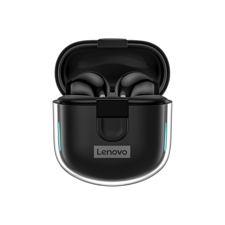 Безжични слушалки Lenovo LP12 черни, Bluetooth 5.1, HD микрофон, сензорно управление, водоустойчив IPX5, 300mAh
