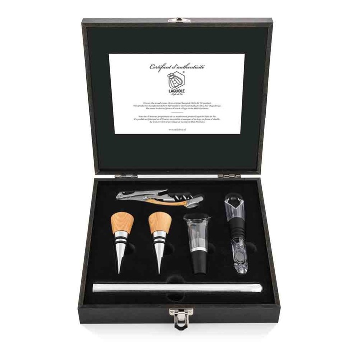 Луксозен комплект за вино Style de Vie Laguiole Luxury Line Oak, 6 части, неръждаема стомана, дъб