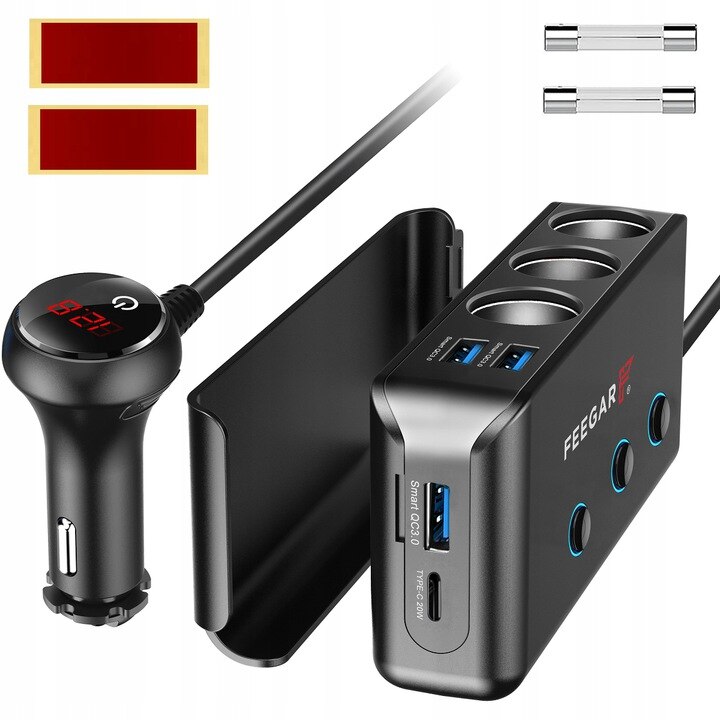 Feegar Rush Caricabatterie Auto Veloce 66W – 3 Porte USB (QC3.0 E PD) 12-24V - 2