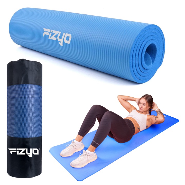 Saltea pentru yoga, fitness, aerobic Fizyo Fityo Blue, 183x61x1cm, Spuma NBR, cauciuc sintetic