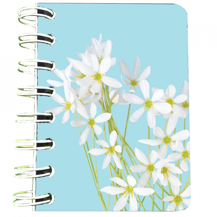 Carnet cu spira Branduse albe, 7 x 10 cm, 75 foi veline