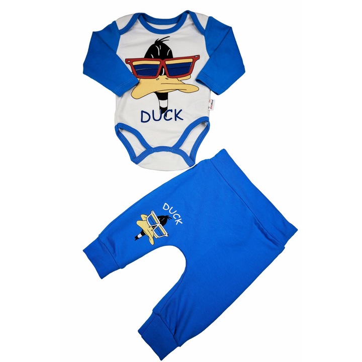 Compleu "Duck" 2 Piese Body Maneca Lunga Si Pantaloni Lungi 100% Bumbac, Albastru deschis