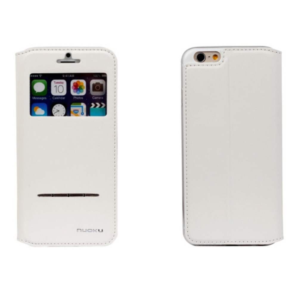Husa flip s-view din piele Nuoku Defence pentru iPhone 6/6S, alb