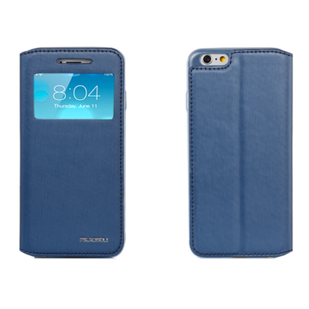 Husa flip s-view din piele Nuoku Defence pentru iPhone 6/6S, albastru
