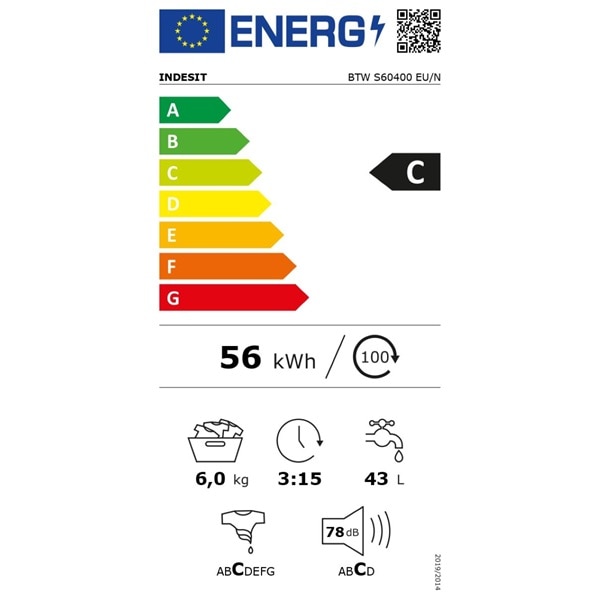 Masina de spalat cu incarcare superioara, Indesit BTW S60400 EU/N, clasa energetica C, capacitate 6 kg, 1000 rpm, alb