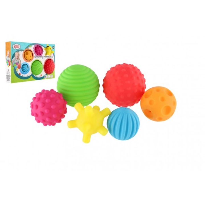 6 db-os labdakészlet, Plüssmackók, Gumi, 6-8 cm, +6 hónapos kortól, Többszínű