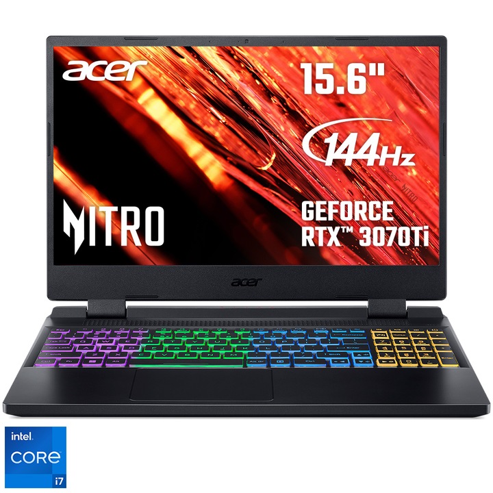 Acer Nitro 5 AN515-58 15.6" FullHD 144Hz Gaming laptop, Intel® Core™ i7-12700H, 16GB, 1TB SSD, Nvidia GeForce RTX 3070 Ti 8GB GDDR6, NoOS, Nemzetközi angol billentyűzet, Fekete