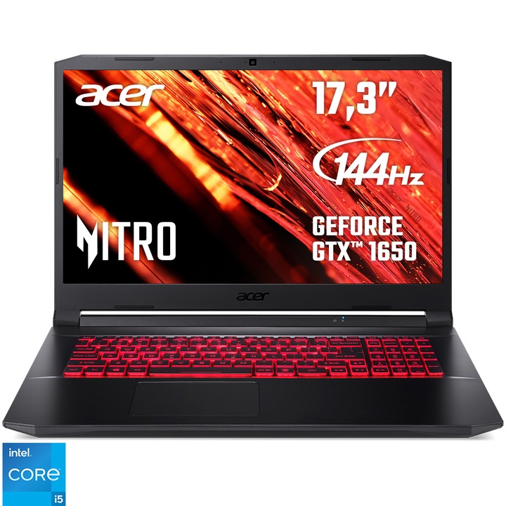 Лаптоп Gaming Acer Nitro 5 AN517-54, Intel® Core™ i5-11400H, 17.3" Full HD, 144Hz, RAM 16GB, 512GB SSD, NVIDIA® GeForce® GTX™ 1650 4GB, No OS, Black