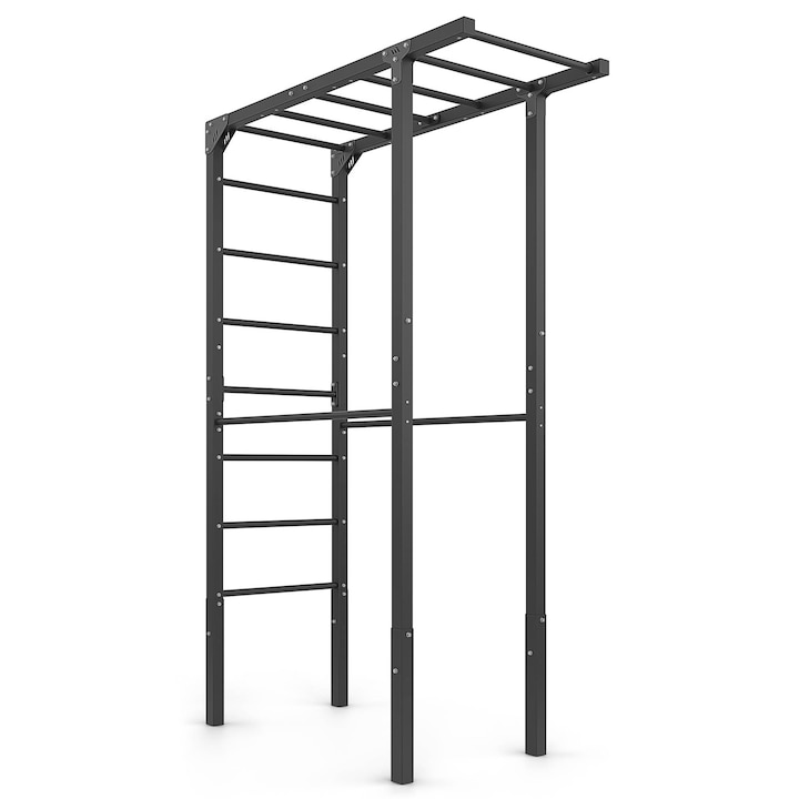 Aparat de fitness, Marbo Sport, MO-003, Scara de gimnastica (suedeza), Bare de tractiune incorporate, Inaltime 226 cm, Otel, Profil 40x40 mm, Sarcina maxima 110 kg, Modul de fitness pentru gradina, Negru