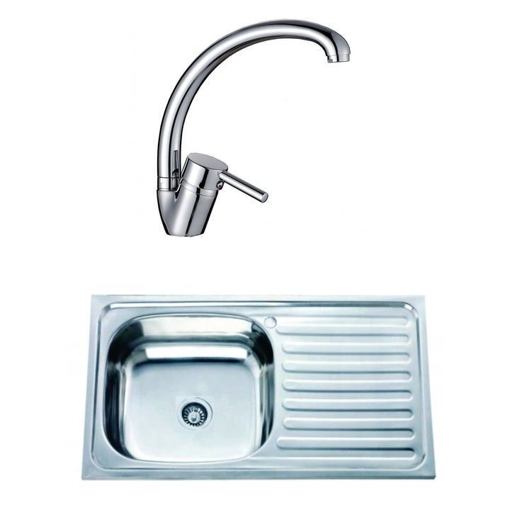 Set chiuveta de bucatarie, Inter Ceramic, 75 x 40 cm, Crom