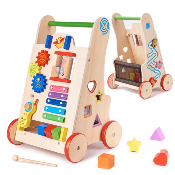 Cub educational 6 in 1, Lemn, 12 luni+, Multicolor