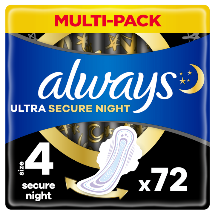 Always Ultra Secure Night (4-es) Szárnyas Betét Egészségügyi Betét, 72 db