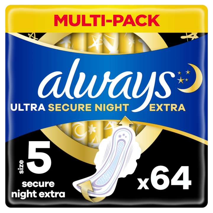 Always Ultra Secure Night Extra (5-ös) Szárnyas Betét Egészségügyi Betét, 64 db