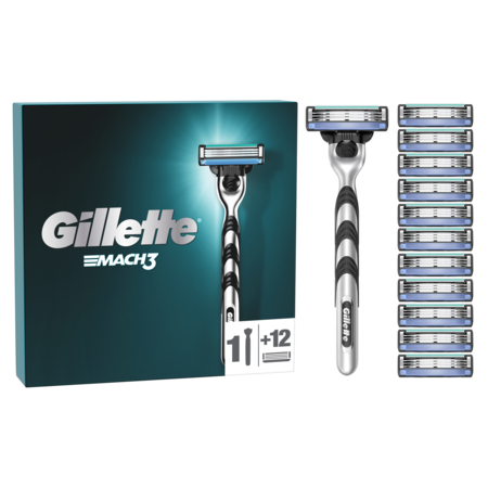 Самобръсначка Gillette Mach 3, 1 дръжка + 12 резерви - eMAG.bg