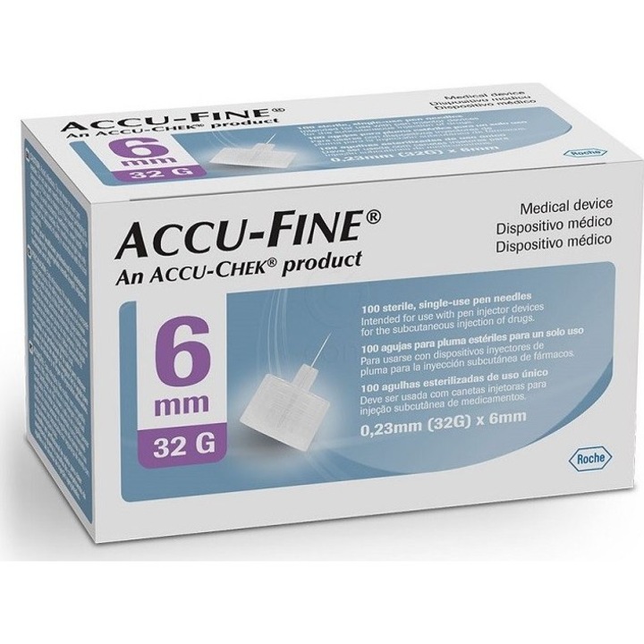 Roche Accu-Fine tűk inzulin tollhoz, 6mm x 0,23mm, 32G, 100db