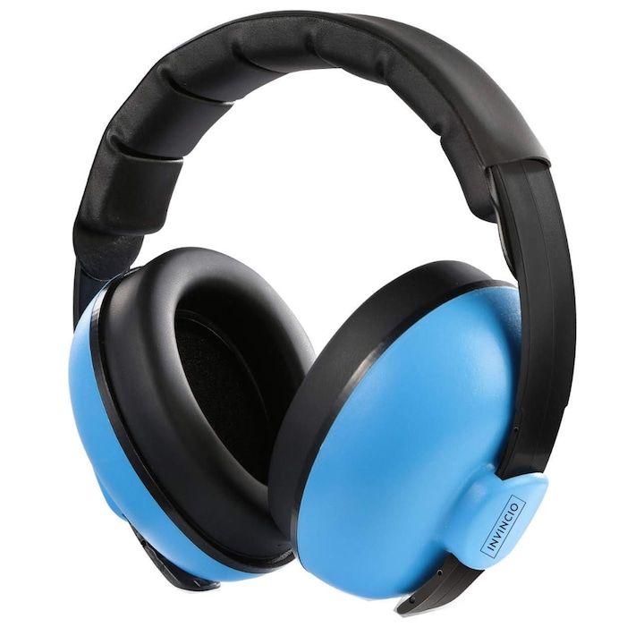 Casti antifonice pentru copii si bebelusi 3-36 luni Invincio Baby Comfort, marime reglabila, ergonomice, captusite, comfortabile, usoare, pentru protectia auzului, din ABS, 15x6x15 cm, albastru