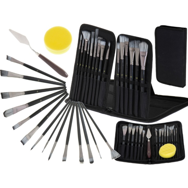 Set de pensule pentru vopsit, Nylon, 19.5 cm, Negru